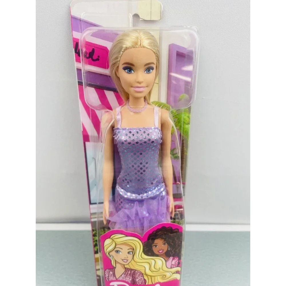 Barbie Doll In Lavender Metallic Polka Dot Mini Dress 3+